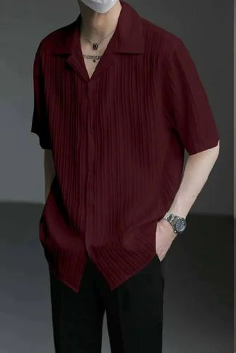 Textured Marron Fabulous Poly Cotton Men Shirt, Full Sleeves, Casual Wear