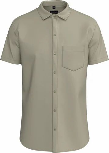 Light Beige Plain Polysatin Men Shirt, Half Sleeves
