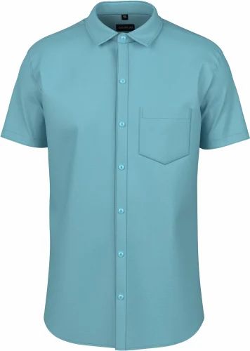 Sky Blue Plain Polysatin Men Shirt, Half Sleeves