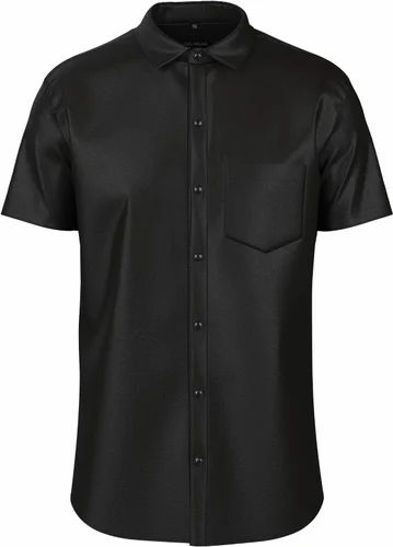 Black Plain Polysatin Men Shirt, Party Wear, Half Sleeves