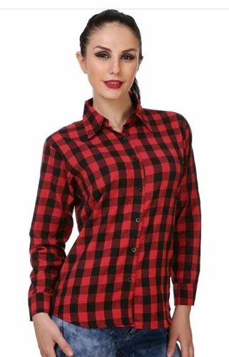 Cotton Check Shirt For Girls And Women, Size: Medium, Semi-formal