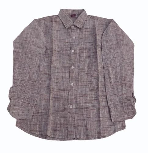 Self Textured Mens Khadi Cotton Brown Shirt