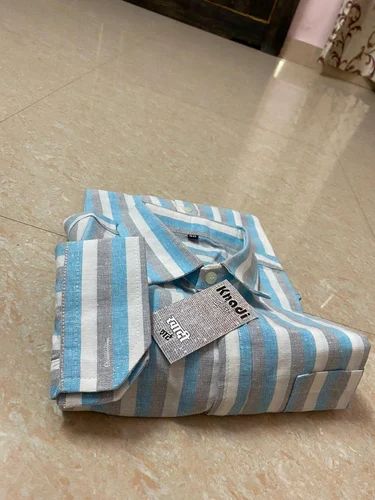 150 GSM Mens Strip Pattern Khadi shirt