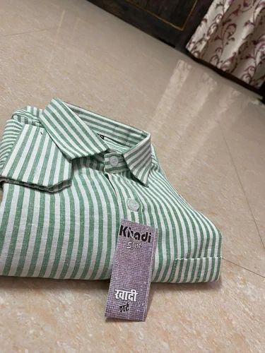 140 GSM Mens Strip Pattern Khadi shirt