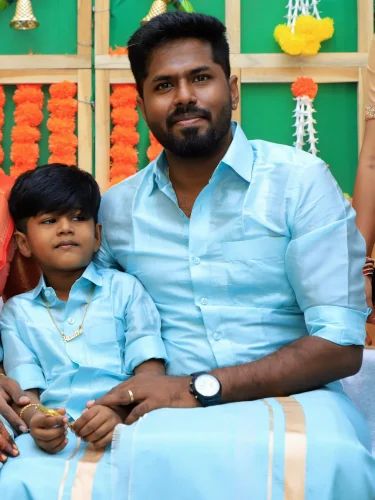Party Wear Red Silk Shirt Set, Dad And Son Combo