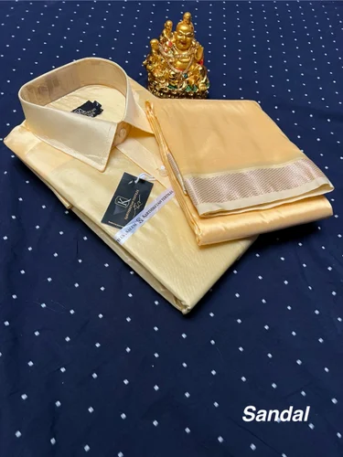 Party Wear Plain Mens Silk Shirt And Art Silk Dhoti Set