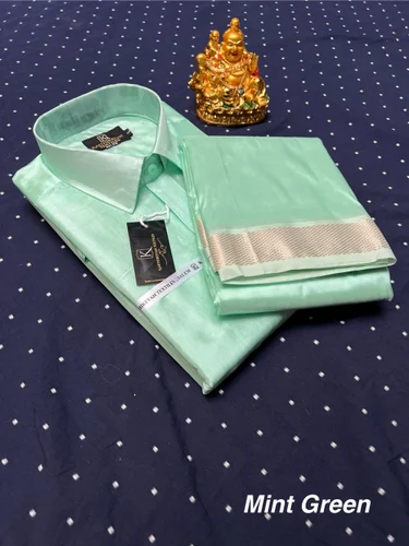 Party Wear Plain Mens Dhoti And Shirt Art Silk
