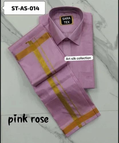 Men's Silk Shirt and Art Silk Dhoti Set
