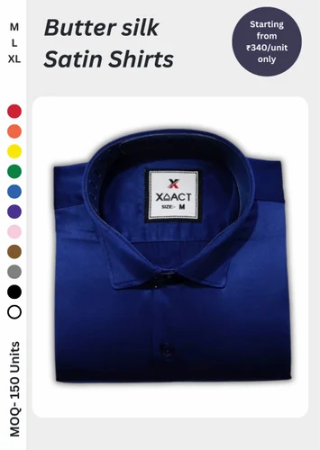 Solid Butter Silk Satin Shirt (Royal Blue Color M-XL)