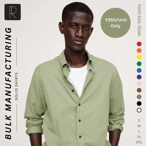 Cotton Plain Mens Flannel Solid Shirts, Full Sleeves, Casual Wear