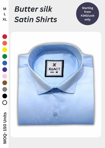 Solid Butter Silk Satin Shirt (Blue Color M-XL)