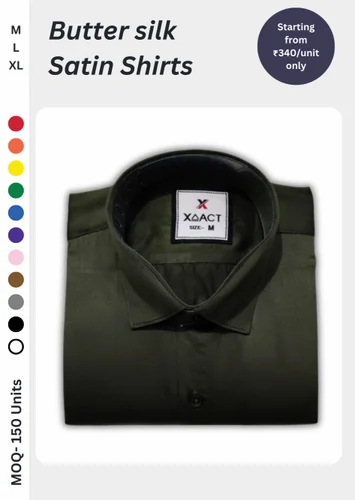 Solid Butter Silk Satin Shirt (Dark Olive Color M-XL)