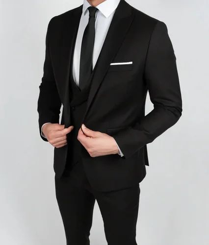 Black 3 Pieces Suits For Men, Cotton