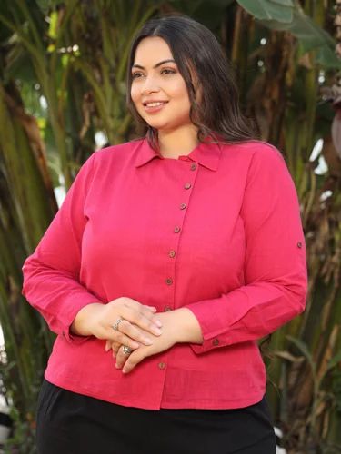 Plain Red Ladies Regular Solid Casual Shirt