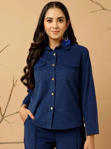 Shirts Ladies Solid Corduroy Shirt