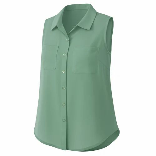 Plain White Sleeveless Women Rayon Shirt, Formal