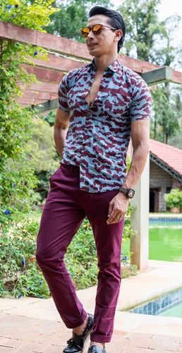 150 GSM Men Viscose Rayon Printed Half Sleeve Shirt