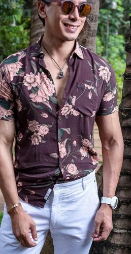 140 GSM Men Viscose Rayon Printed Half Sleeve Shirts