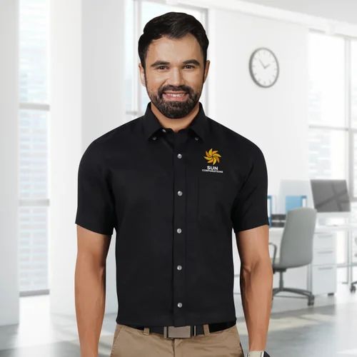 Printed Men Black Custom Poly Cotton Shirt