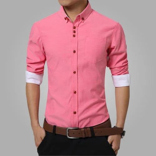 Mens Pink Plain Shirt, Full Sleeve, Regular Fit