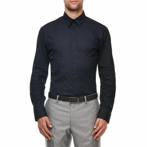 Cotton Collar Neck Mens Black Office Shirt, Size: Medium