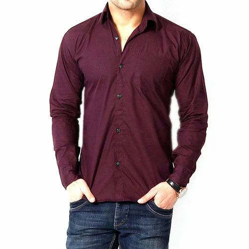 Full Sleeves Casual Wear Mens Plain Shirt, Size: Medium
