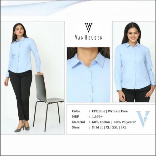 Plain Van Huesen Women Shirt Blue, Formal