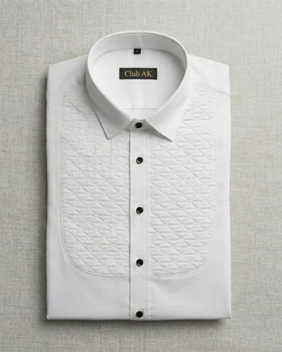 Club AK White Tuxedo Quilted Shirt for Men, Satin Cotton