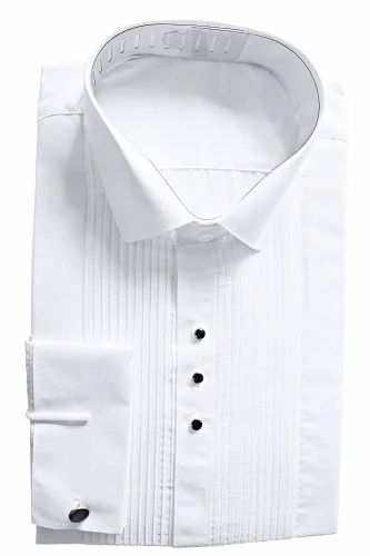 Cotton Slim Fit Pleated White Tuxedo Shirt