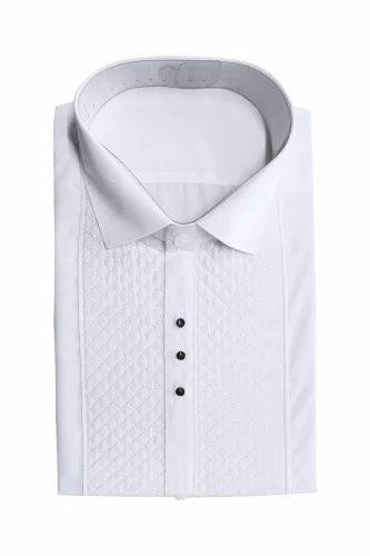 Plain Cotton Slim Fit Mosaic White Tuxedo Shirt, Party-wear, Double Cuffed Sleeve