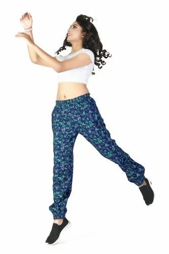 Blue Printed Women's Denim Joggers pants