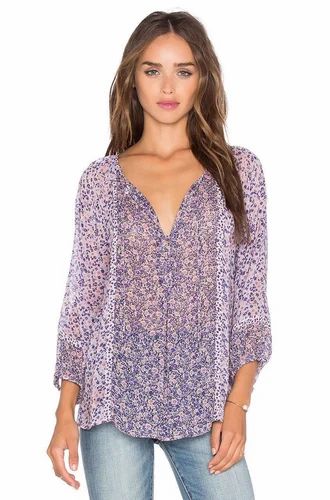 Blue Ladies Printed T Shirt, Formal