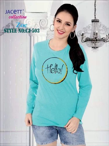 Round Neck Casual Lycra Cotton Ladies Top