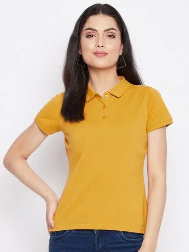 Mustard Women Promo Plain Polo T-Shirt, 165g Collar Neck T Shirt, Polyester