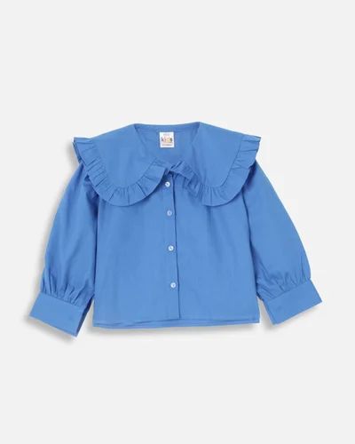 Plain Blue Girls Cotton Shirt, Casual
