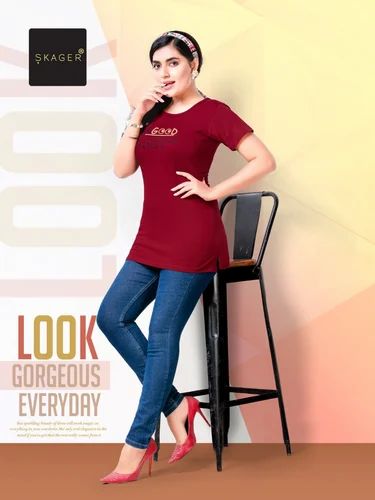 Half Sleeve Ladies Long T Shirt, Daily Wear