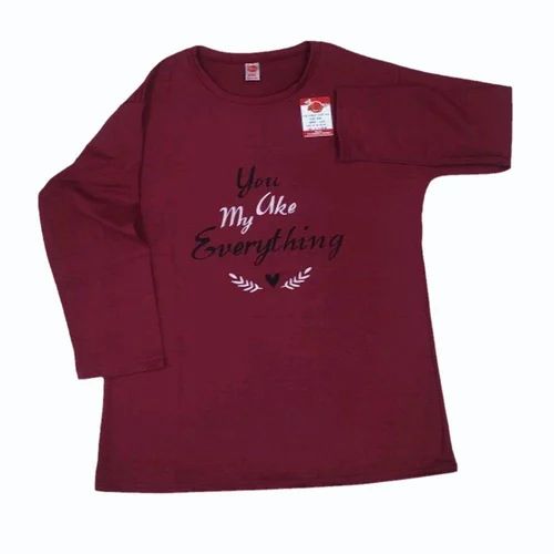 Cotton Round Cherry Armany Ladies Full Sleeve T Shirt, Printed