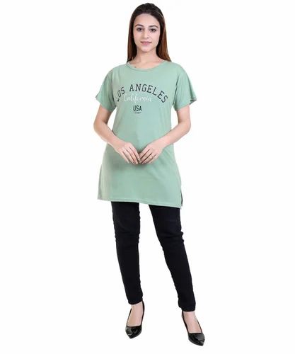 Green Cotton Ladies Long T Shirt