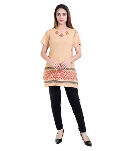 Peach Cotton Ladies Long T Shirt
