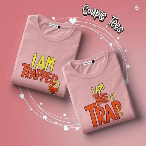 Black Cotton Couple T-Shirt Pair with Theme Print