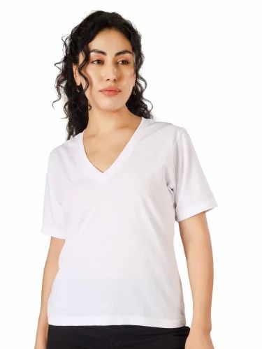 CLOTHZA BY BLUEFICUS Women's Cotton Blend V-Neck T-Shirt Short Sleeve Lightweight & Casual Fit