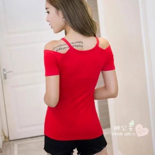 Knitted Plain Ladies V Neck T Shirts