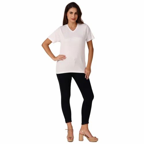 Casual Wear Women V Neck White T Shirt