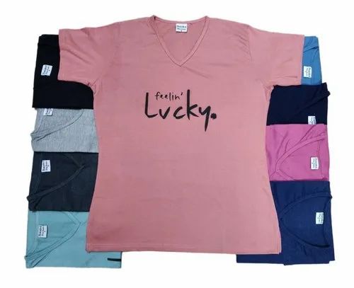 Half Sleeve Ladies V Neck Plain T Shirt, Casual Wear