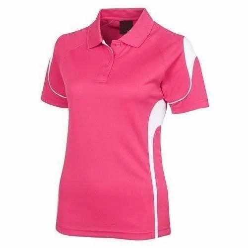 Collar Neck Pink Ladies Sports Knitted T-Shirt