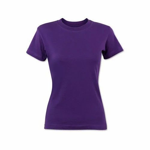 Round Neck Purple Ladies Plain Knitted T-Shirt