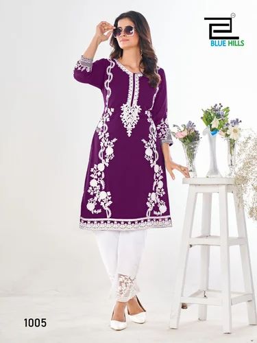 Solid Fancy Designer Georgette Kurtis With Pant, 2-Piece Set