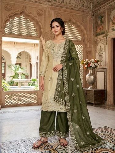 Designer Top Palazzo And Dupatta Set GMY SILK With Heavy Embroidery Sequence Work