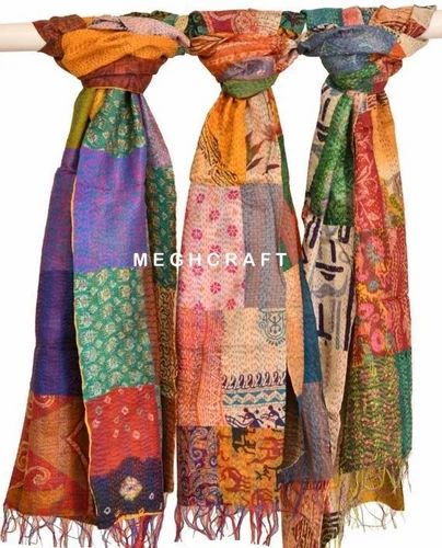 Multicolor Silk Kantha Patchwork Scarf