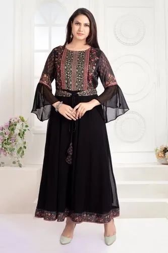Party Wear Chiffon Kurtis, Size: L